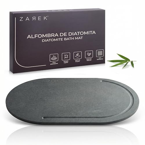 ZAREK Diatomite Oval Bath Mat 60 x 39 cm – Natural Stone Bath Mat, Quick Drying and Ultra Absorbent – Non-Slip and Antibacterial Bath Mat – Diatomite Stone for Shower and Bathtub