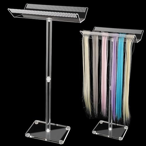 Noverlife Upgrade Thickened & Heightened 22in Acrylic Hair Extension Display Stand, Clear Wig Display Stand Hanger Double Side Hairpieces Organizer Rack, Durable Wig Storage Stand Hair Tinsel Display