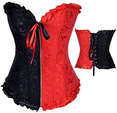 Drfairy Sexy Black Red Zip Front Halloween Harley Quinn Corset (S)