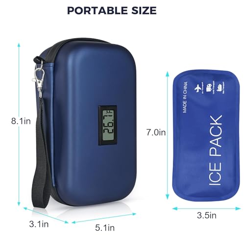 Insulin Cooler Travel Case, Insulin Pen Cooler Travel Case with 2 Ice Pack, Portable Medication Diabetic Cooler for Travel with Temperature Display Medicine Organizer Bag