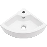 Lordear Wall Mount Corner Bathroom Sink 18 Inch White Ceramic Washing Basin Sector Wall Mount Sink for Small Bathrooms.