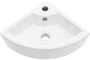Lofeyo 18"x13" Corner Sink Wall Mount Triangle Bathroom Sink Small White Basin Porcelain Ceramic Vessel Sink Mini Wall Vanity Lavatory Basin Bowl Sinks