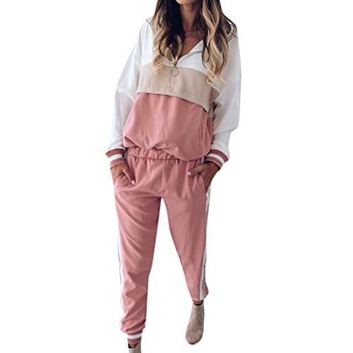Winsummer Womens 2 Piece Outfits Tracksuits Pullover Hoodie Sweatshirt Top Sweatpants Sport Jogger Sweatsuit Activewear Pink