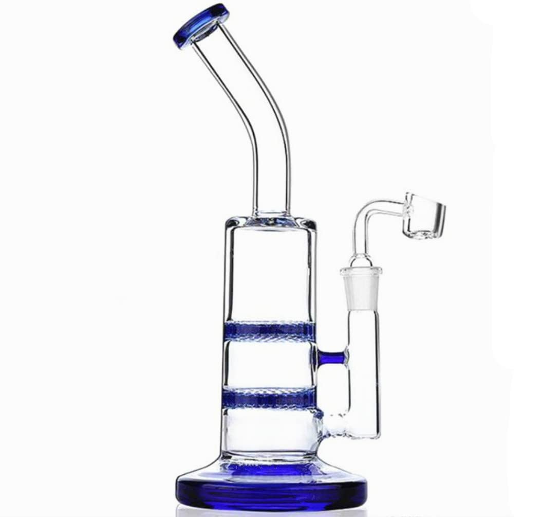 RORA 10" Glass Bongs Water Pipe Two Layer Honeycomb Glass Water Bongs with 14.5mm Quartz Bowl (blue) — image 1