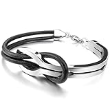 Men,Women's Stainless Steel Genuine Leather Bracelet Bangle Cuff Silver Black Infinity Love Sign Elegant