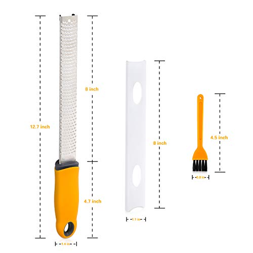 Professional Lemon Zester, Stainless Steel Cheese Grater for Chocolate, Ginger, Garlic, Nutmeg, Potato, Vegetables, Fruits - Protect Cover & Brush Included – Dishwasher Safe (Yellow) - Thumbnail 3
