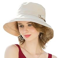 SOMALER Womens Cotton Wide Brim Sun Hats UPF50 UV Packable Beach Hat Summer Bucket Cap for Travel Beige