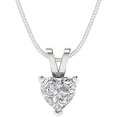 Clara Pucci 14K White Gold Plated Solitaire 16" Box-Chain Necklace - Sterling Silver 0.5ct Heart Cut White Sapphire Pendant