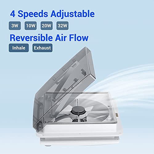 Automatic 12" RV Vent Fan Ultra Less Noise Motor with Remote, Air Max