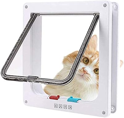 Puerta para Gato con Cierre magnético de 4 vías, Puerta para Mascotas para Gatos y Perros pequeños, Puerta para Gatos con túnel XL Blanco 20 x 22 x 5.5 cm