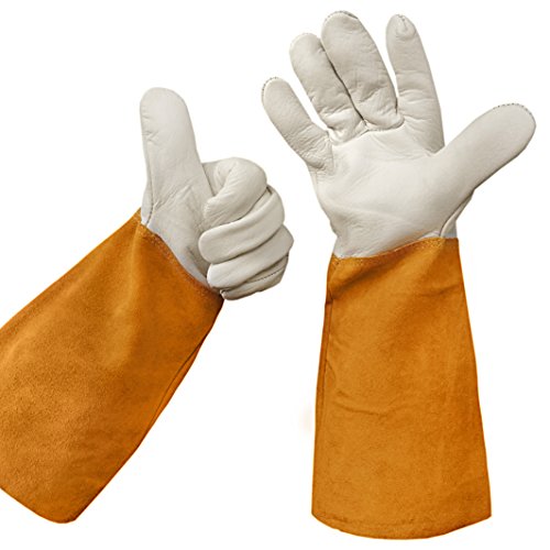 Eupho Garden Puncture Resistant Leather Rose Gardening Gauntlet Gloves