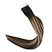 Full Shine Real Hair Tape in Extensions Remy Human Hair 14Inch Balayage Tape in Hair Extensions Off Black Fading to Dark Brown and Ash Blonde 50 Gram 20 Pieces Double Sided Extension Tape Glue in