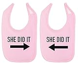 She Did it 2x Arrow Twin Set Unisex Newborn Baby 100% Cotton Bibs, Light Pink