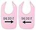 She Did it 2x Arrow Twin Set Unisex Newborn Baby 100% Cotton Bibs, Light Pink
