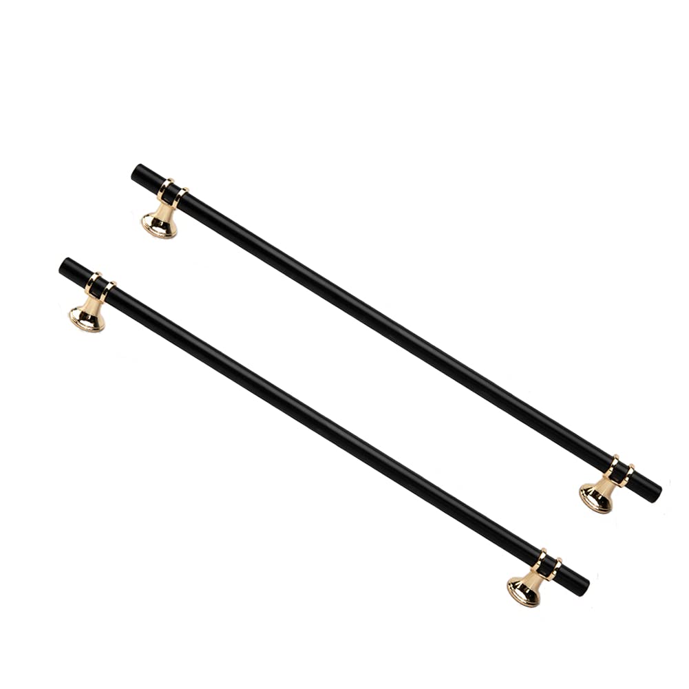 Dreneco 2 Pack Cupboard Handles Zinc Alloy Kitchen T Bar Handle Drawer Wardrobe Cabinet Furniture Door Pulls Knobs (320mm Hole centres, Black+Gold)
