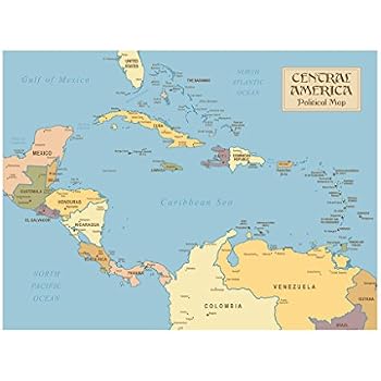 Gulf, Caribbean & Atlantic Coast Regions Wall Map Poster 36x24 Laminated