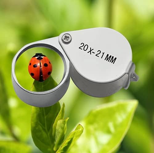 20x21mm Triplet Jewelers Eye Loupe Magnifier Magnifying Glass Jewelry Diamond for Gems, Coins, Antiques, Stamps, Reading, Inspection, etc, Metal Body Silver