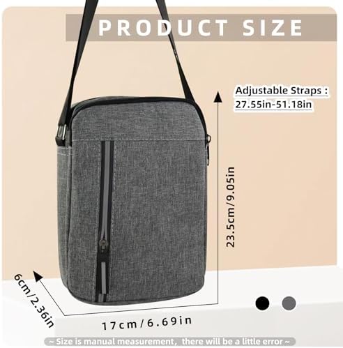 Umhängetasche Herren Klein Messenger Bag mit Reißverschluss und 4 Taschen, Wasserdicht Klein Crossbody Bag Herren Sling Bags mit Verstellbarem Schultergurt für Arbeitsreisen (Grau)