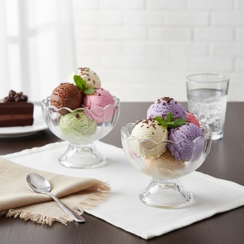 Jogo 6 Taças de Sobremesa de Vidro 125ml – Taças para Sorvete, Mousse e Pudim com Design Ondulado Elegante – Taça de Vidro para Sobremesas Premium