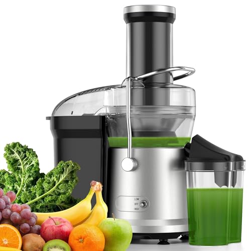 Juicer Machines, Centrifugal Juicers Extractor Max Power 1200W with 75mm Feed Chute for Whole Fruit and Vegetable, 2 Speeds Comtrol, High Juice Yield, 650ml Large Juice Jug, Cleaning Brush Included
