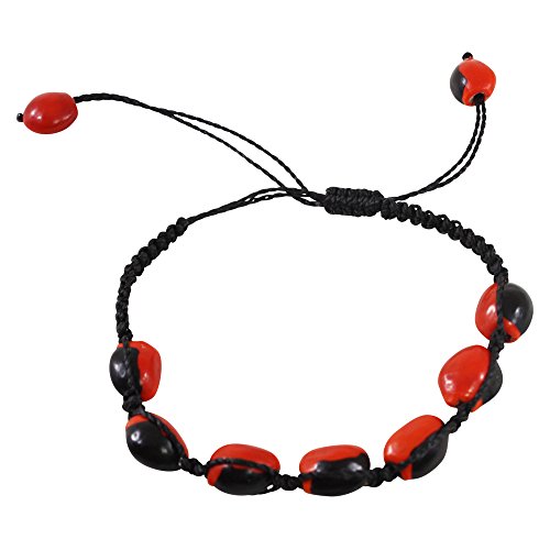 E B Evelyn Brooks Designs Adjustable Macrame Ethnic Unisex Good Luck Bracelet w/Meaningful Good Luck Huayruro 8mm Red & Black Seed Beads - Great gifts for HIM & for HER