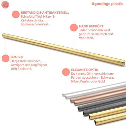 GERNEO® - Labor geprüft - Strohhalm wiederverwendbar 304er Edelstahl - 8er Set + Reinigungsbürste + ToGo Bag… – Bild 6