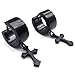 KONOV Mens Stainless Steel Cross Huggie Hinged Hoop Earrings, Black
