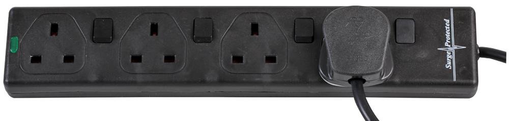 PRO ELEC PELB1931 Individually Switched Surge Protected Extension Lead Black, 2m
