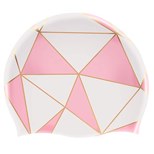 WAVEYU Silicone Swim Cap for Women, Waterproof Long Hair Swimming Caps Cute Printed Swim Caps for Braids and Dreadlocks