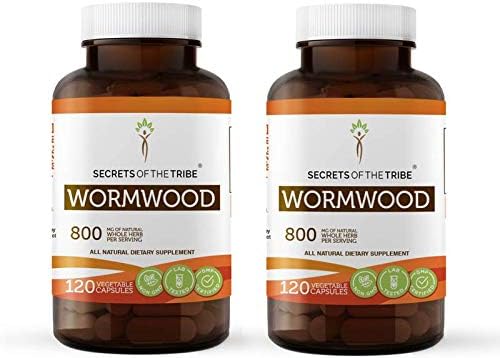 Secrets of the Tribe Wormwood 120 Capsules(2 pcs.), 800 mg, Wormwood (Artemisia Absinthium) Dried Herb (2x120 Capsules)