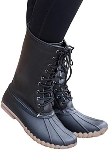 Liyuandian Womens Lace Up Duck Boots Waterproof Two Tone Combat Calf Rain Shoes