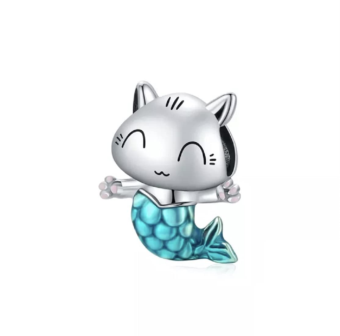 FeatherWish Sterling Silver 925 Charm Cat Mermaid Animal Family Sea Ocean Bead Fits And Compatible With Pandora Bracelets Gift Birthday Daughter Friend Mum Christmas (Mermaid Cat)