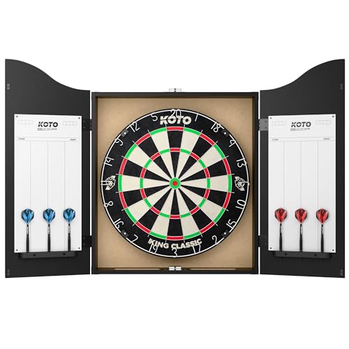 KOTO - Black Dart Board Cabinet Set, Complete Darts Centre with Cabinet, Bristle Dartboard, 2 Sets of Darts & Throw Line, Home Game Room Bundle