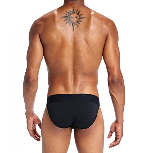 WUAI Men's Briefs Soft Active Elasticity Stretch Bulge Pouch Letter Printed Low-Rise Underwear Boxer Brief(Black,US Size S = Tag M)