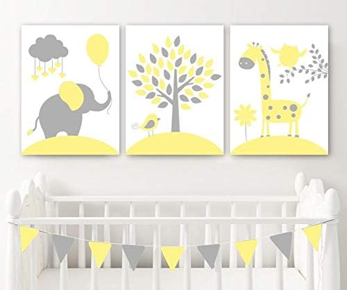 Amazon Com Blafitance Yellow Gray Animal Nursery Wall Art Canvas