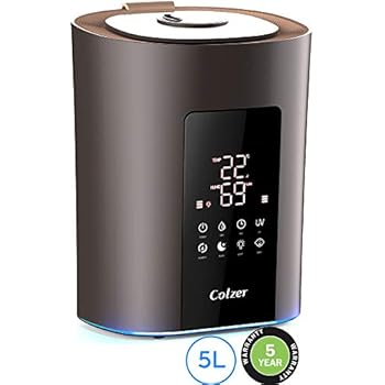 COLZER Top Tank Filling 5L Cool Mist Ultrasonic Humidifier with Adjustable Mist Mode for Bedroom Home Baby Kids Whisper-Quiet LED Display Auto Shut-Off Essential Oil Diffuser 5L/1.3 Gallon 110V