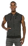 Angel Cola Men's Sleeveless Hoodie Zip Up Cotton Vest Dark Gray L