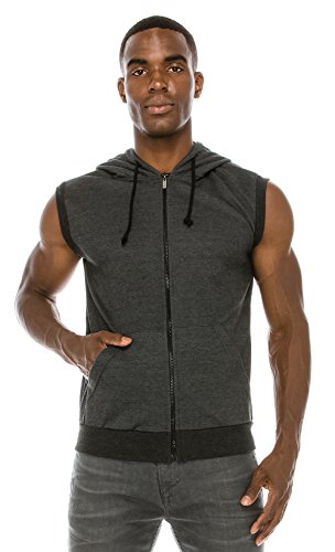 Angel Cola Men's Sleeveless Hoodie Zip Up Vest PT601 N.Dark Gray L