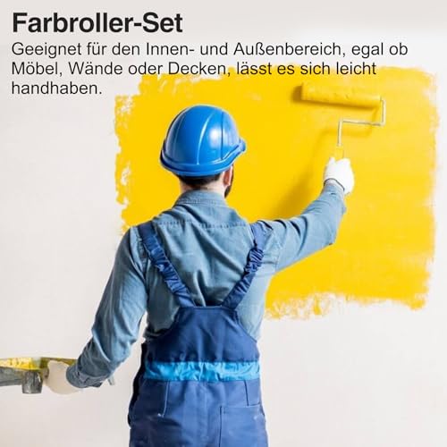 Gemsaya Paint Roller Set with Telescopic Rod, 20-Piece Painting Set with 1.5 m Telescopic Rod, 23 cm + 11 cm Painter's Roller, Brush, Scraper and Paint Tray, Paint Roller Wall Paint Roller for Wall Ceilings