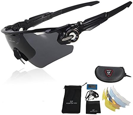 TOPTOTN Bike Polarized Motion Glasses Sports Sunglasses UV400 Protection Cycling Glasses With 5 Interchangeable Lenses for Cycling Baseball Fishing Running Driving for Men and Women (Black)