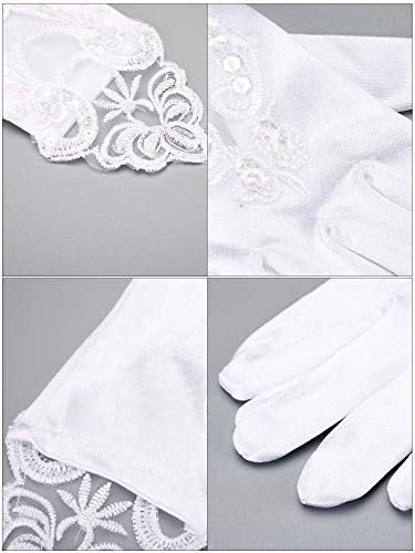 image for Sumind Girls Satin Gloves Kids Size Formal Gloves Bow Knot Pearl Glove