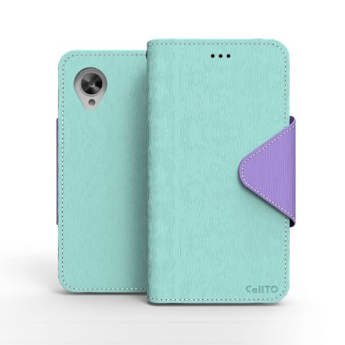 Cellto Google Nexus 5 Case [Mint/ Purple] Case Premium Wallet Case [Slim Ultra Fit] Diary Cover w/ ID Pocket Top Quality