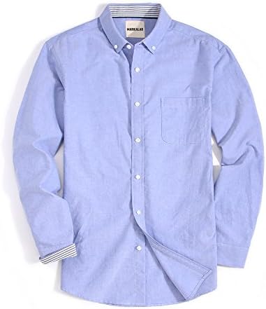 Mens Casual Oxford Dress Shirts Regular Fit Long Sleeve Button Down Shirts,Blue,M
