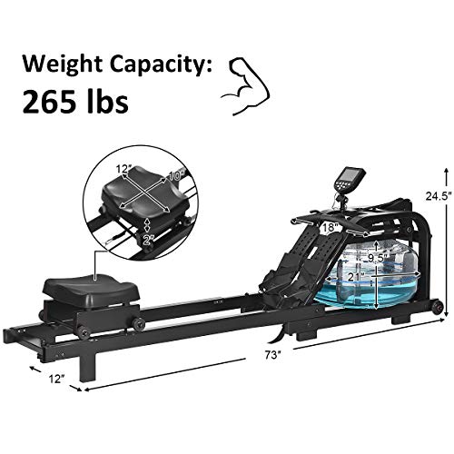 image for GYMAX Water Rowing Machine, Adjustable Water Resistant Rower with LCD 