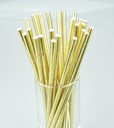 Generic Fashion Food Grade 100 Pack of Solid Plain Gold Foil Paper Straws,Cheap Bulk Decorative Drinking Straws for Mason Jars,Wedding,Christmas Party,Holiday