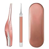 iDECO Ear Pick Set of Ear Pick Spoon and Ear Tweezers, Ear Wax Removal Tools with LED Light, Ear Cleaning Kit with Storage Box, Visible Ear Care Tool Accessories, Safe for Kids/Seniors (Rose Gold)