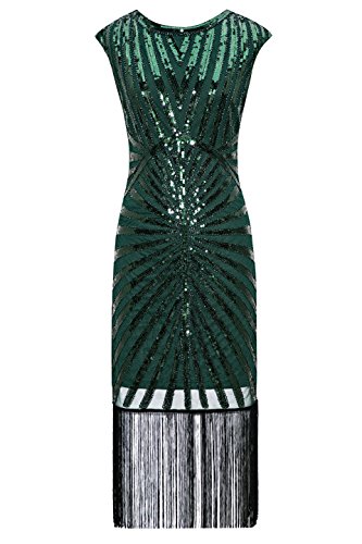 Metme Women's 1920s Classic Beaded Cocktail Party Dress Fringe Embellished for Cocktail Gatsby Party (XL, Green)