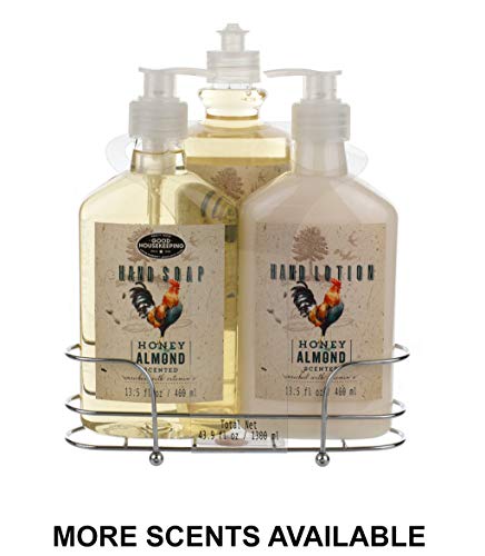 Liquid Soap & Lotion Kitchen Caddy: Tri Coastal Design Silver Wire Sink Basket Set - Honey Almond Dish Soap, Hand Soap, and Lotion - 13.5 Fluid Ounces