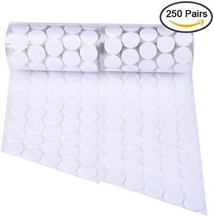 Wenmeili 500pcs (250 Pair Sets) 20MM Diameter Sticky Back Coins Hook & Loop Self Adhesive Dots Tapes (White)