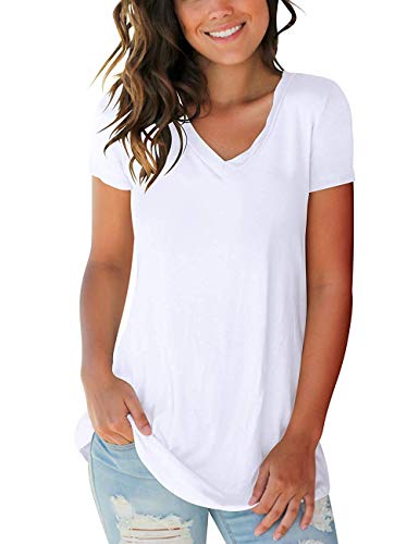 Womens Tops Short Sleeve V Neck Loose Fitted T-Shirt Summer Casual Blouse - Thumbnail 5